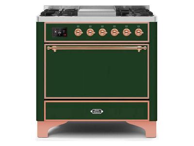 36" ILVE Majestic II Dual Fuel Range with Copper Trim in Emerald Green - UM09FDQNS3EGP-LP