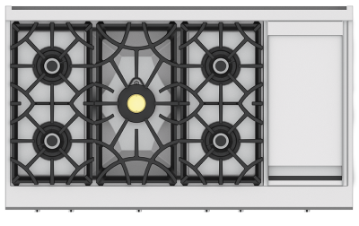 48" Hestan KRT Series 5-Burner Natural Gas Rangetop  with 12" Griddle - KRT485GD-NG