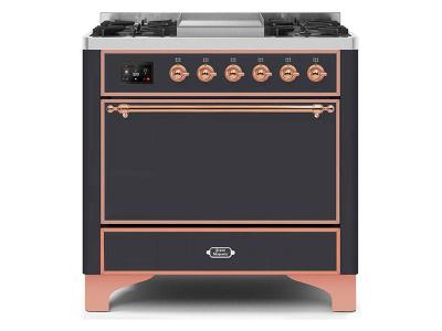 36" ILVE Majestic II Dual Fuel Range with Copper Trim in Matte Graphite - UM09FDQNS3MGP-LP