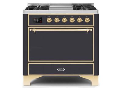 36" ILVE Majestic II Dual Fuel Range with Brass Trim in Matte Graphite - UM09FDQNS3MGG-LP