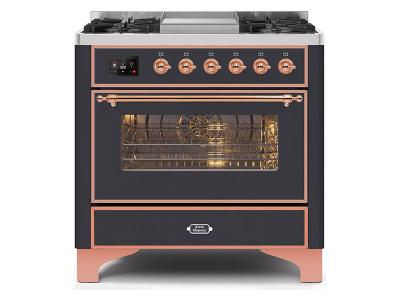 36" ILVE Majestic II Dual Fuel Range with Copper Trim in Matte Graphite - UM09FDNS3MGP-LP