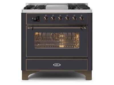 36" ILVE Majestic II Dual Fuel Freestanding Range with Bronze Trim in Matte Graphite - UM09FDNS3MGB-LP