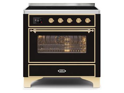 36" ILVE Majestic II Electric Range with Brass Trim in Glossy Black - UMI09NS3BKG