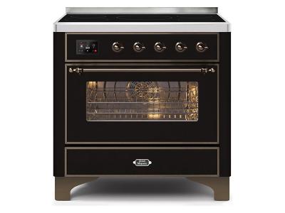 36" ILVE Majestic II Electric Range with Bronze Trim in Glossy Black - UMI09NS3BKB