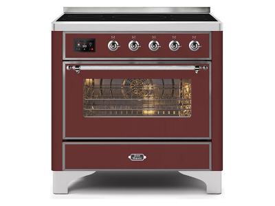 36" ILVE Majestic II Electric Range with Chrome Trim in Burgundy - UMI09NS3BUC