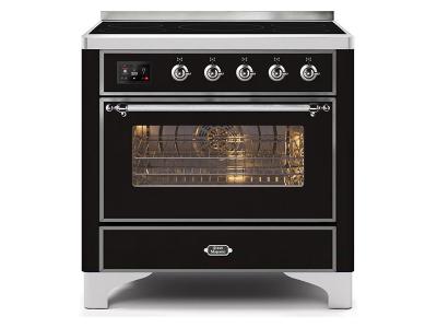 36" ILVE Majestic II Electric Range with Chrome Trim in Glossy Black - UMI09NS3BKC