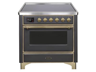 36" ILVE Majestic II Electric Range with Brass Trim in Matte Graphite - UMI09NS3MGG