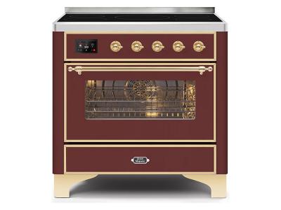 36" ILVE Majestic II Electric Range with Brass Trim in Burgundy - UMI09NS3BUG