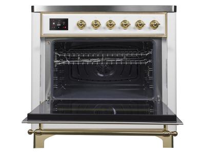 36" ILVE Majestic II Electric Range with Brass Trim in White - UMI09NS3WHG