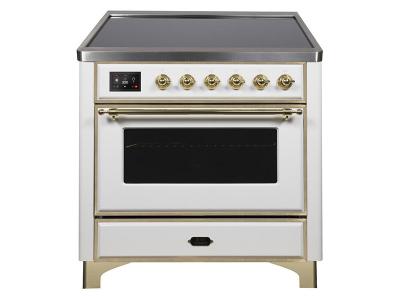 36" ILVE Majestic II Electric Range with Brass Trim in White - UMI09NS3WHG