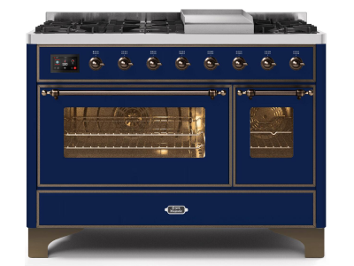 48" ILVE Majestic II Dual Fuel Range in Blue with Bronze Trim - UM12FDNS3MBB-LP