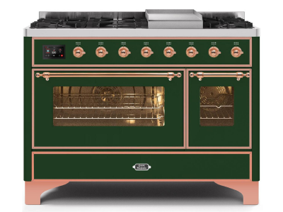 48" ILVE Majestic II Dual Fuel Range with Copper Trim in Emerald Green - UM12FDNS3EGP-LP