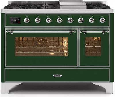 48" ILVE Majestic II Dual Fuel Range in Emerald Green with Chrome Trim - UM12FDNS3EGC-NG