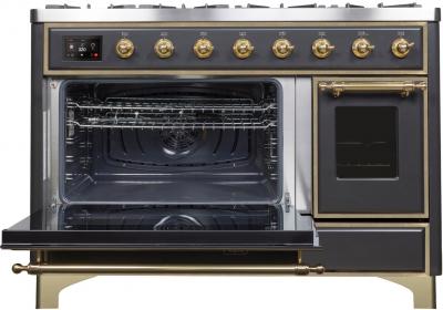 48" ILVE Majestic II Dual Fuel Range in Matte Graphite with Brass Trim - UM12FDNS3MGG-NG