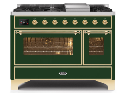 48" ILVE Majestic II Dual Fuel Range in Emerald Green with Brass Trim - UM12FDNS3EGG-LP