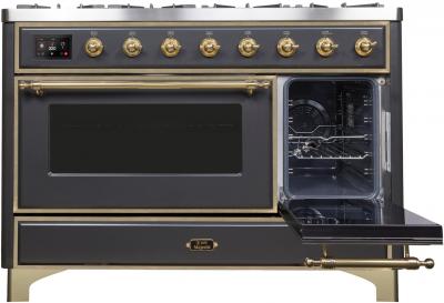 48" ILVE Majestic II Dual Fuel Range in Matte Graphite with Brass Trim - UM12FDNS3MGG-LP