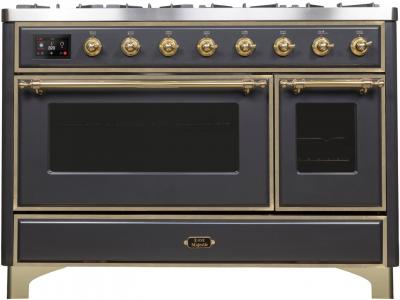 48" ILVE Majestic II Dual Fuel Range in Matte Graphite with Brass Trim - UM12FDNS3MGG-LP