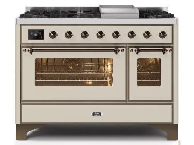 48" ILVE Majestic II Dual Fuel Range in Antique White with Bronze Trim - UM12FDNS3AWB-LP