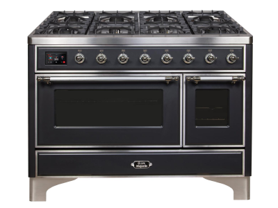 48" ILVE Majestic II Dual Fuel Range in Matte Graphite with Chrome Trim - UM12FDNS3MGC-LP