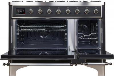 48" ILVE Majestic II Dual Fuel Range in Matte Graphite with Chrome Trim - UM12FDNS3MGC-NG