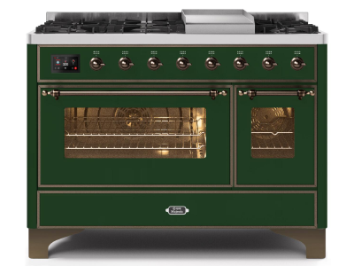 48" ILVE Majestic II Dual Fuel Range in Emerald Green with Bronze Trim - UM12FDNS3EGB-NG