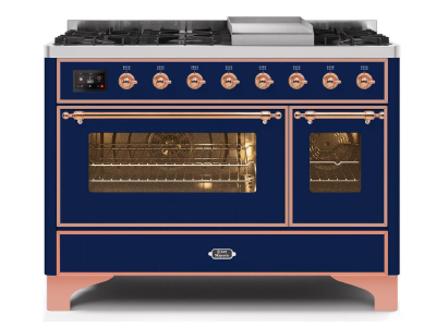 48" ILVE Majestic II Dual Fuel Range with Copper Trim in Blue - UM12FDNS3MBP-LP