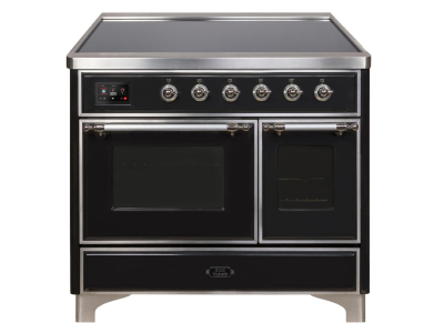 40" ILVE Majestic II Electric Freestanding Range with Chrome Trim in Glossy Black - UMDI10NS3BKC