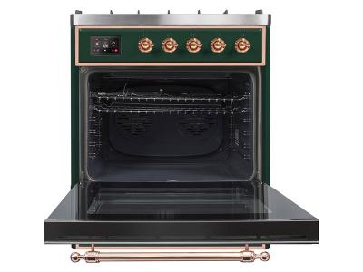 30" ILVE Majestic II Dual Fuel Range with Copper Trim in Emerald Green  - UM30DNE3EGP-NG