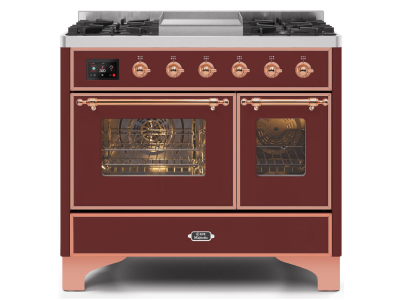 40" ILVE Majestic II Dual Fuel Range with Copper Trim in Burgundy - UMD10FDNS3BUP-LP