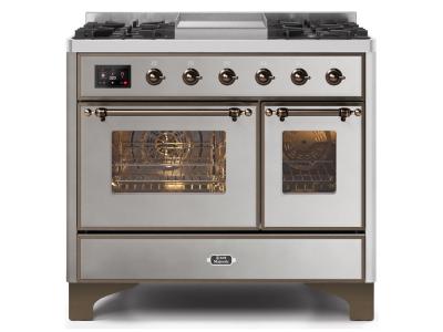 40" ILVE Majestic II Dual Fuel Liquid Propane Freestanding Range With Bronze Trim In Stainless Steel - UMD10FDNS3/SSB LP