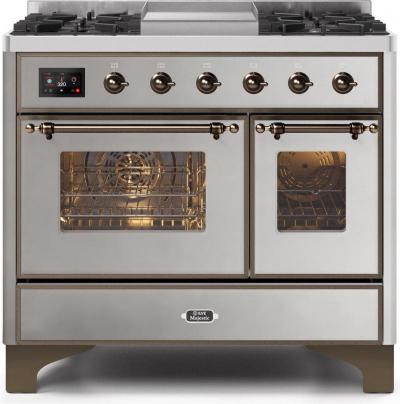 40" ILVE Majestic II Dual Fuel Liquid Propane Freestanding Range With Bronze Trim In Stainless Steel - UMD10FDNS3/SSB LP