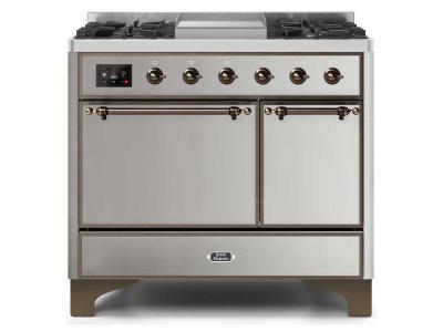 40" ILVE Majestic II Dual Fuel Liquid Propane Freestanding Range With Bronze Trim In Stainless Steel - UMD10FDQNS3/SSB LP