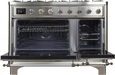 48" ILVE Majestic II Dual Fuel Natural Gas Freestanding Range with Chrome Trim in Stainless Steel - UM12FDNS3/SSC NG