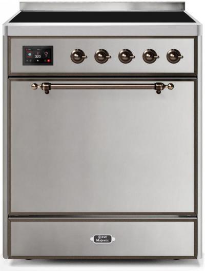 30" ILVE Majestic II Electric Freestanding Range With Bronze Trim in Stainless Steel - UMI30QNE3/SSB