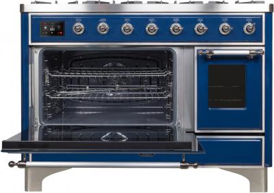 48" ILVE Majestic II Dual Fuel Range with Chrome Trim in Blue - UM12FDNS3MBC-NG