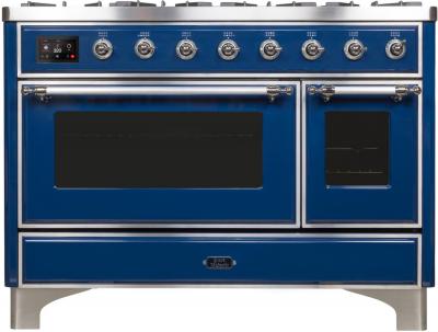 48" ILVE Majestic II Dual Fuel Range with Chrome Trim in Blue - UM12FDNS3MBC-LP