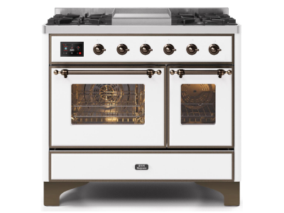 40" ILVE Majestic II Dual Fuel Range with Bronze Trim in White - UMD10FDNS3WHB-LP