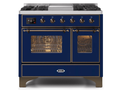 40" ILVE Majestic II Dual Fuel Range with Bronze Trim in Blue - UMD10FDNS3MBB-LP