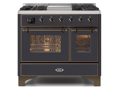 40" ILVE Majestic II Dual Fuel Range with Bronze Trim in Matte Graphite - UMD10FDNS3MGB-LP