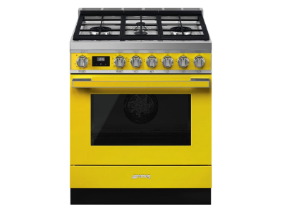 30" SMEG Cooker Portofino Freestanding Dual Fuel Range with 4 Burners in Yellow - CPF30UGMYW