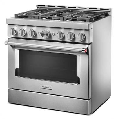 36" KithenAid 5.1 Cu. Ft. Smart Commercial-Style Gas Range With 6 Burners - KFGC506JSS