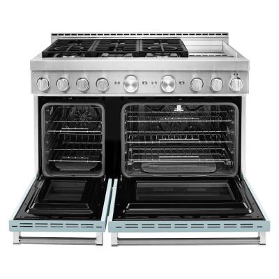 48" KitchenAid 6.3 Cu. Ft. Misty Blue Gas Sealed Burner Range With Griddle - KFGC558JMB