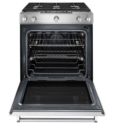 30" KitchenAid 6.5 Cu. Ft. 5 Burner Front Control Gas Convection Range With Baking Drawer - KSGB900ESS