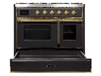 40" ILVE Majestic II Dual Fuel Range with Brass Trim in Matte Graphite - UMD10FDNS3MGG-LP