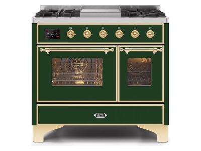 40" ILVE Majestic II Dual Fuel Range with Brass Trim in Emerald Green - UMD10FDNS3EGG-LP