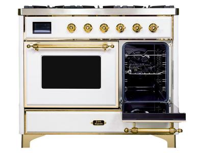 40" ILVE Majestic II Dual Fuel Range with Brass Trim in White  - UMD10FDNS3WHG-NG