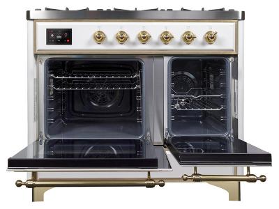 40" ILVE Majestic II Dual Fuel Range with Brass Trim in White  - UMD10FDNS3WHG-LP