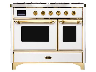 40" ILVE Majestic II Dual Fuel Range with Brass Trim in White  - UMD10FDNS3WHG-LP