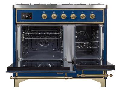 40" ILVE Majestic II Dual Fuel Range with Brass Trim in Blue - UMD10FDNS3MBG-NG