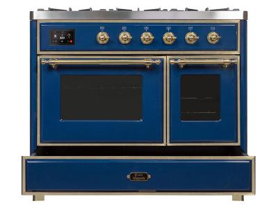 40" ILVE Majestic II Dual Fuel Range with Brass Trim in Blue - UMD10FDNS3MBG-LP